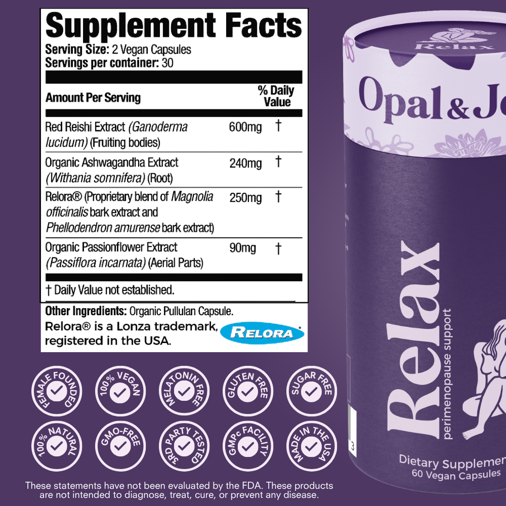 Relax Perimenopause Sleep Support 30 Day Supply Supplement Facts